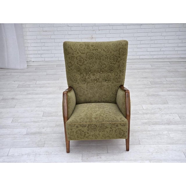 Brown Danish Armchair in Green Velour and Ash, 1960s For Sale - Image 8 of 16