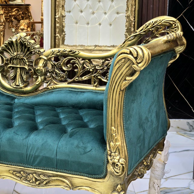 Baroque Style Green Velvet Settee Tufted For Sale - Image 13 of 14