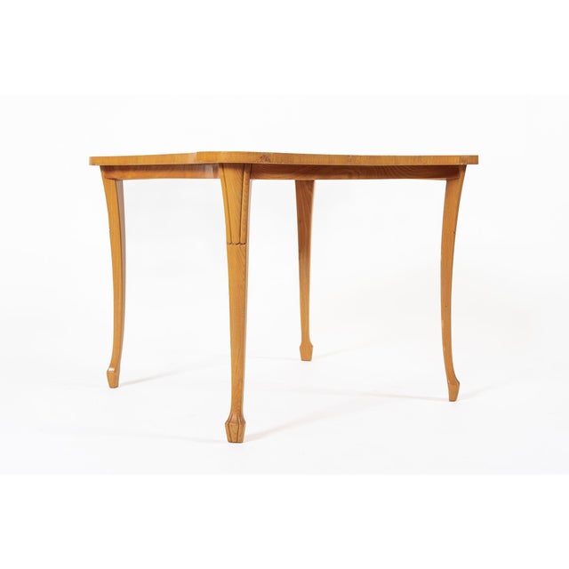 1940s Vintage Art Deco Swedish Square Beech Scalloped Table 1940s For Sale - Image 5 of 10