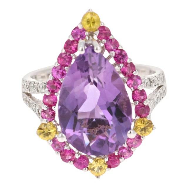 Amethyst Pink Sapphire Diamond White Gold Cocktail Ring For Sale