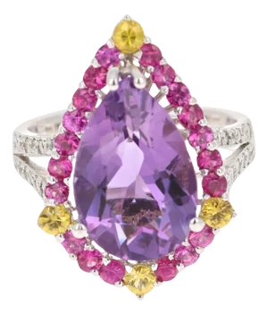 Amethyst Pink Sapphire Diamond White Gold Cocktail Ring