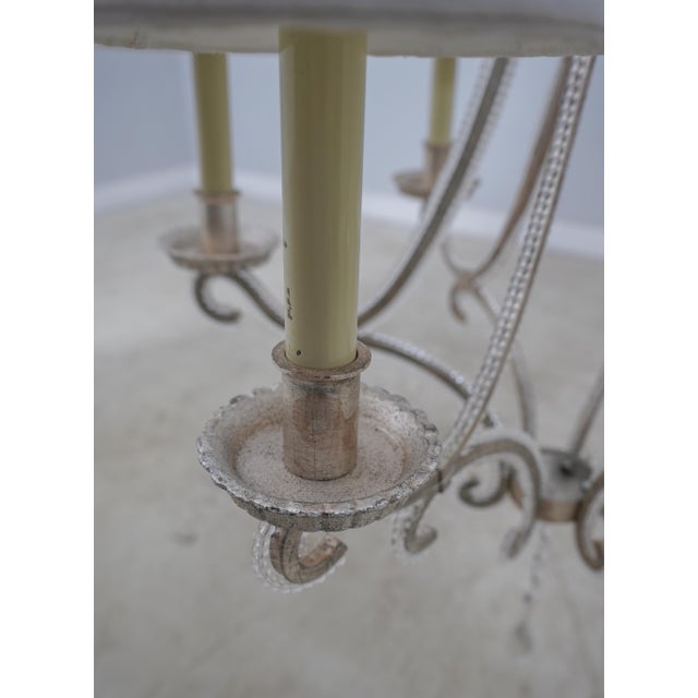 Traditional Silver Designer 6 Arm Chandelier W. Beaded Trim For Sale - Image 3 of 9