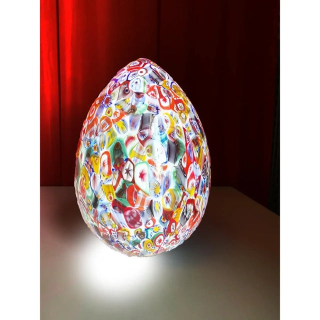 Small Murano-Style Glass Egg Lamp With Multicolored Floral Decoration For Sale - Image 4 of 7
