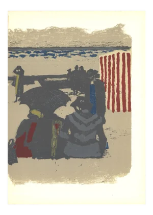 1964 Maurice Brianchon 'Saint-Jean-De-Luz, La Plage (Lg)' Modernism Gray,Brown,Red France Lithograph