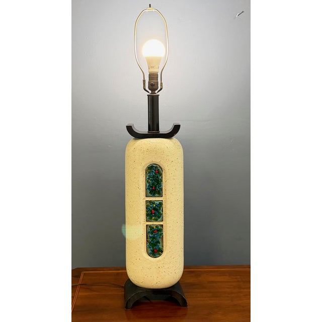 Mid-Century Modern 1960s Ceramic Lamp W/ Fused Glass Mosaic Panels, Attributed to Bitossi for Raymor For Sale - Image 3 of 17