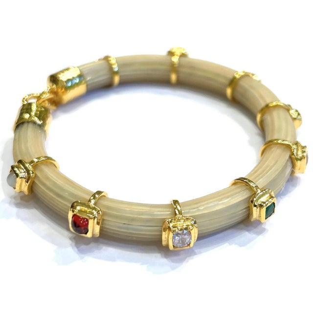 Bochic "Capri" Ruby & Multi Color Sapphire Bangle Set In 18K Gold & Silver For Sale - Image 9 of 12