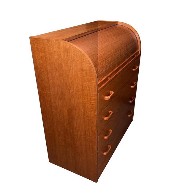 Mid-Century Modern 1960s Mid Century Modern Scandinavian Roll Top Secretary Desk For Sale - Image 3 of 9