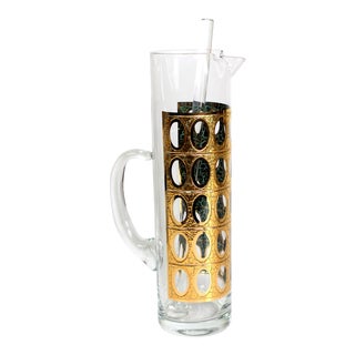 1960s 22-Karat Gold Culver Ltd. "Pisa"Glass Pitcher with Mixing Stick For Sale