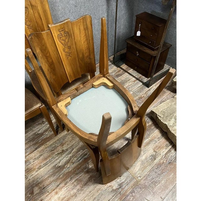 Vintage Art Deco Walnut Chairs with Fan-Shaped Backs, 1930, Set of 6 For Sale - Image 6 of 7