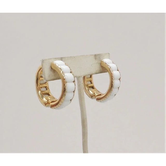 Gold Vintage 1960s Signed Castecliff White Rhinestone Hoop Clip Earrings - 2 Pieces For Sale - Image 8 of 8