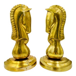 Hollywood Regency Style Brass Knight Horse Bookends For Sale