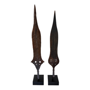 Early 20th Century Pair of African Hand-Forged Iron Spearheads on Custom Stands