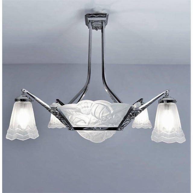 1920s Art Deco Chandelier in Nickled Bronze by Degue, France, 1920s For Sale - Image 5 of 13