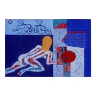 Modernist Avant-Gard Figurative Abstract, Large-Scale Primary Colors Pastel by Henry Elinson For Sale