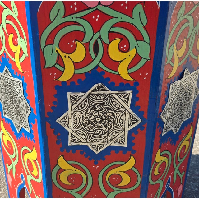 Red Moroccan Hand-Painted Accent Table For Sale - Image 4 of 6