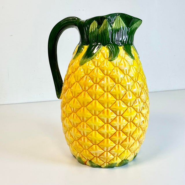 Ceramic 1980s Vintage Boho Chic Coastal Trompe L’Oeil Pineapple Pitcher For Sale - Image 7 of 11