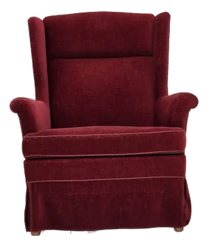 Danish Highback Chair in Cherry-Red Furniture Velour & Ash Wood Legs, 1970s