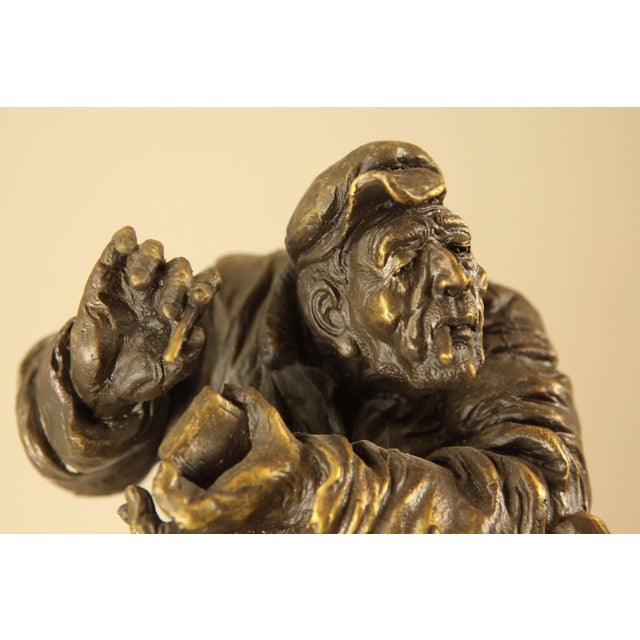 Atlie Bronze Figure of an Older Man Crouching, Reading, Striking Match (A) For Sale - Image 12 of 13