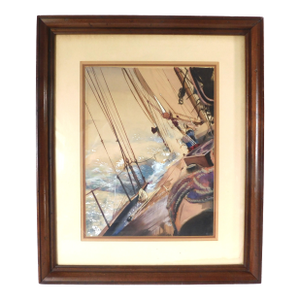 Vintage Original Signed Nautical Seascape Sailboat Watercolor Framed Hanging Wall Art Picture