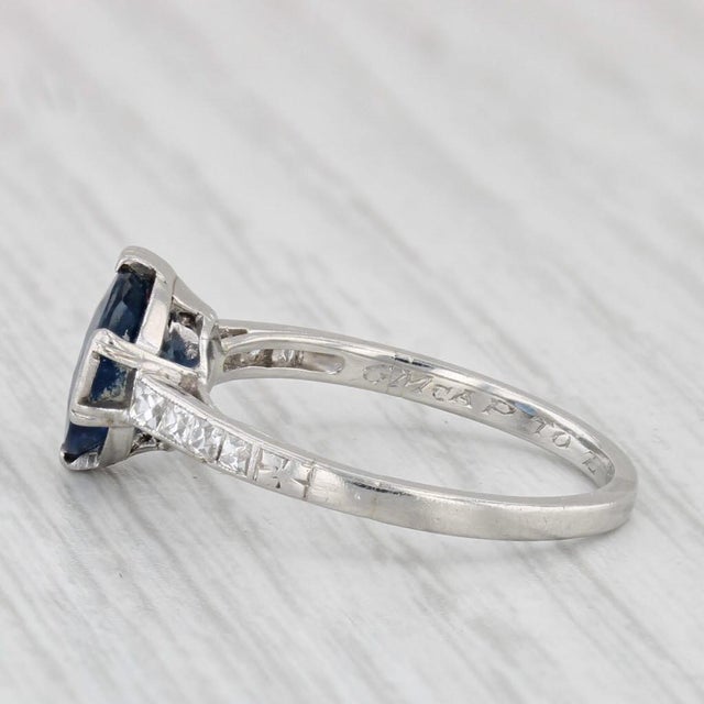 2010s 1.82ctw Round Blue Sapphire Diamond Ring Platinum Size 5 Gia Engagement For Sale - Image 5 of 8