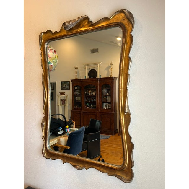 Abstract Mid-Century Italian Silver & Gold Gilt Carved Wood Mirror With Sculptural Drapery Motif For Sale - Image 3 of 15