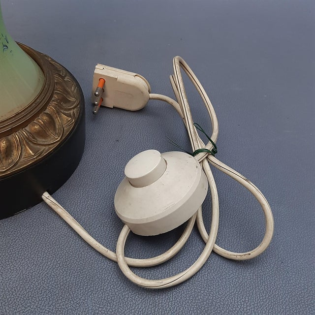 White and Green Murano Glass Table Lamp with Brass Flowers, 1950s For Sale - Image 14 of 16