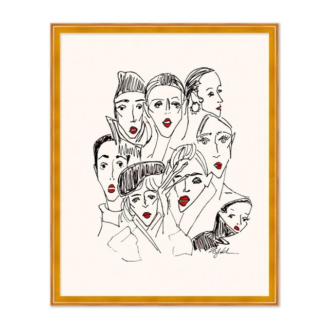 The Cartorialist Red Lip Panic by Carly Kuhn in Gold Frame, Medium Art Print For Sale - Image 4 of 4