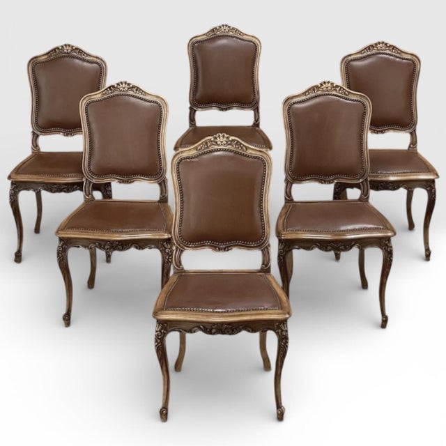 Set of Six Antique French Louis XIV Walnut Dining Chairs For Sale - Image 15 of 15
