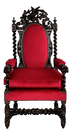 Italian Baroque Throne Armchair in Walnut and Velvet, 1890s-1900s