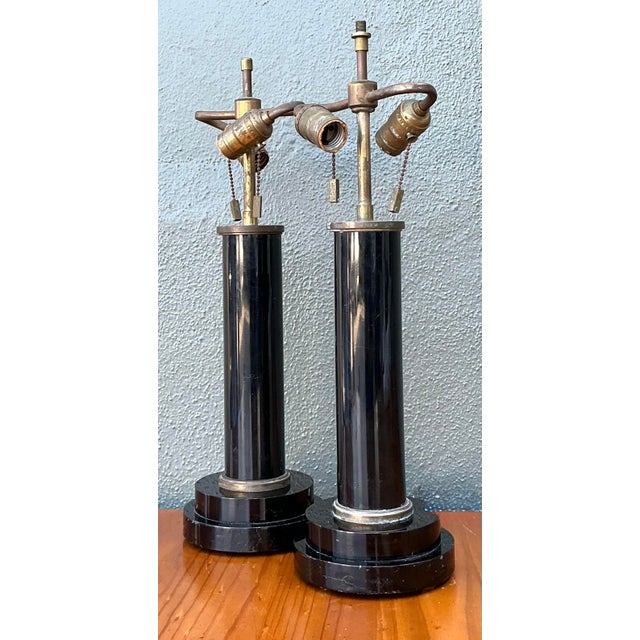 Vintage Black Lucite Column Lamps - A Pair For Sale - Image 4 of 12
