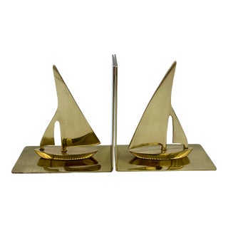 1970s Nautical Brass Sailboat Bookends - Set of 2 For Sale
