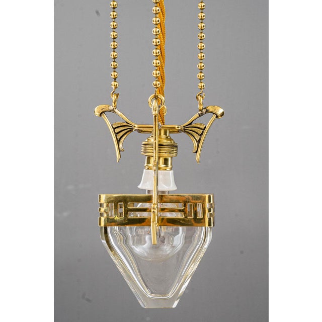 Small Art Deco Hanging Lamp with Clear Cut Glass, Vienna, 1920s For Sale - Image 16 of 18