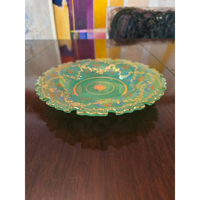 Antique Bohemian Glass Moser Jade Opaline Plate 24k For Sale In Boston - Image 6 of 8