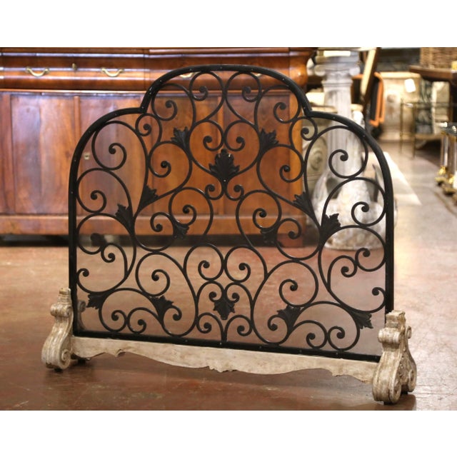 Metal Mid-Century French Louis XV Style Wrought Iron Fireplace Screen For Sale - Image 7 of 9