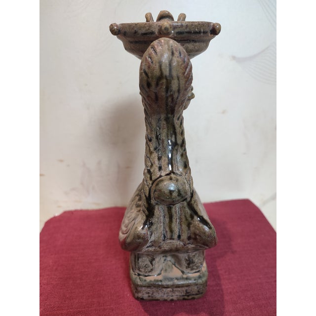 Chinese Ceramic Oil Lamp Hand Carved Yue Ware Celadon Phoenix Statue Oil Lamp For Sale - Image 9 of 11