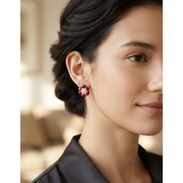 Natural Ruby 3.30cts & Diamond 0.40cts Earring in 18k Yellow Gold For Sale - Image 4 of 8