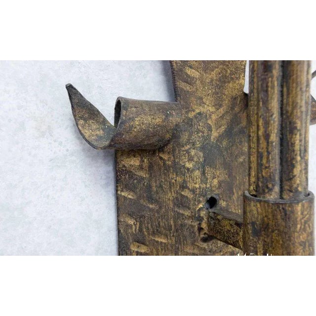 Pair of Spanish Mid-Century Gilt Metal Five-Arm Candle Sconces, 1950s For Sale - Image 4 of 8