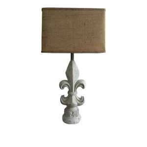 Flue De Lis Style Lamp with Rectangle Burlap Shade