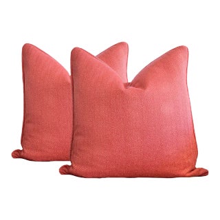 Persimmon Herringbone Pillows - a Pair For Sale