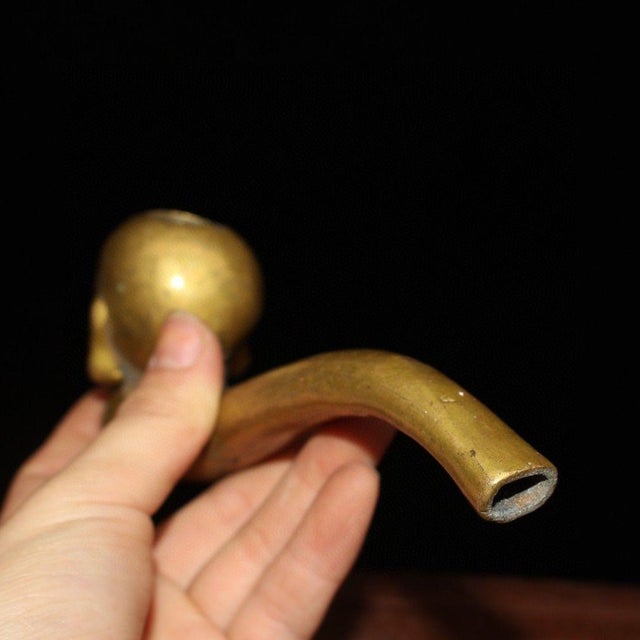 Late 20th Century Vintage Brass Child's Head Tobacco Pipe – Figural Opium Pipe For Sale - Image 5 of 9