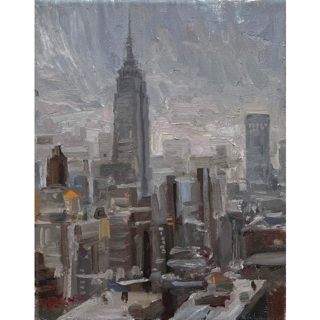 Empire View by Jim Beckner | Oil on canvas Cityscape featuring the Empire State Building For Sale