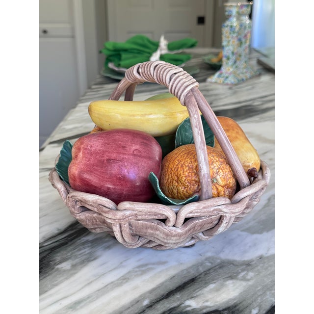 Ceramic MOS2025brokenMade in Italy Majolica Style Trompe l'Oleil Fruit Basket For Sale - Image 7 of 11