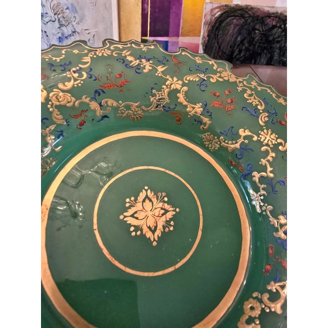 Mid 19th Century Antique Bohemian Glass Moser Jade Opaline Plate 24k For Sale - Image 5 of 8