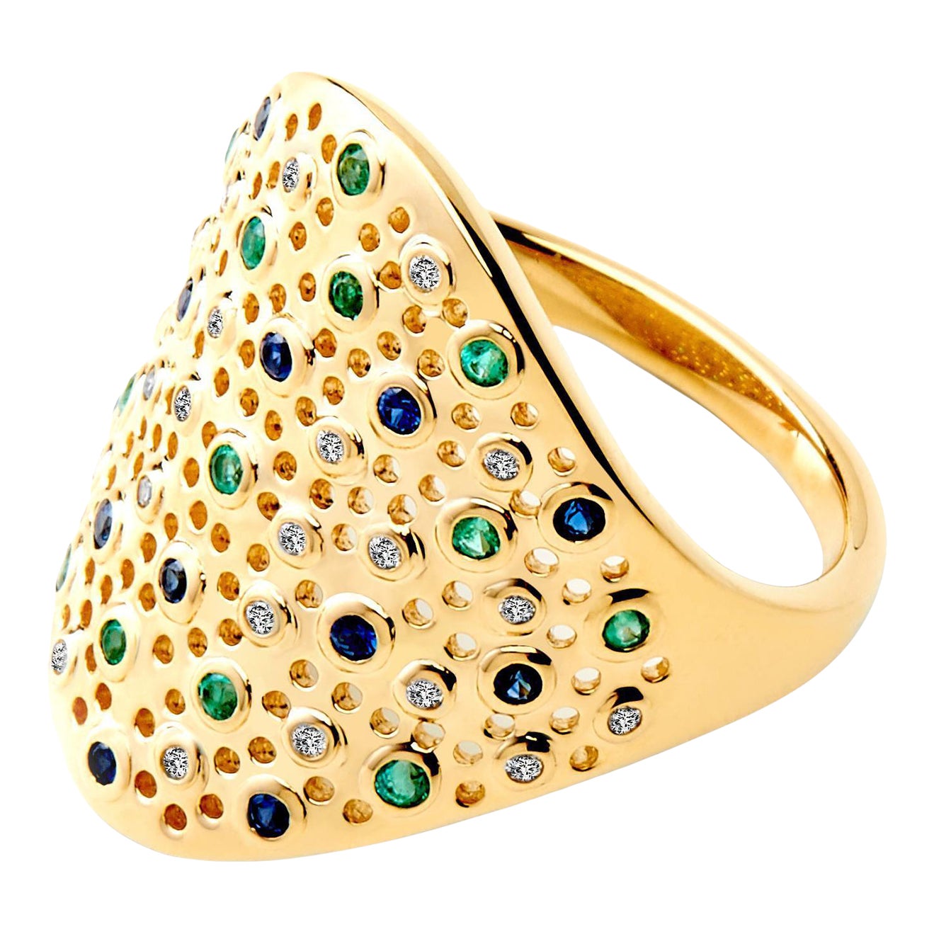 Syna Yellow Gold Cosmic Ring with Diamonds | Chairish