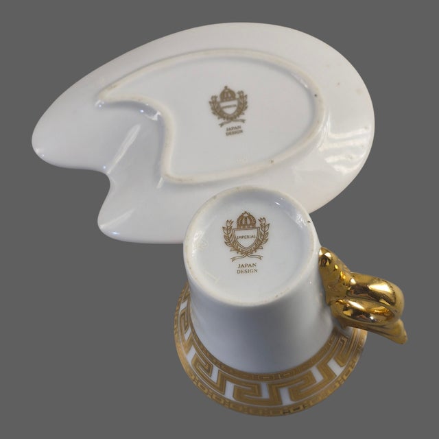 Late 20th Century Elegant Set of Four Demitasse Greek Key Cups & Saucers Japanese Imperial Porcelain Gilded - 8 pcs For Sale - Image 6 of 7