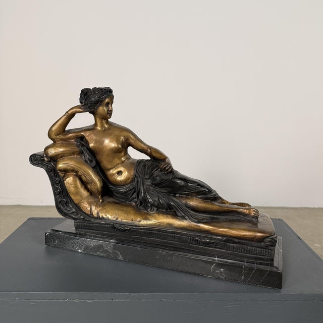 French Neoclassical Bronze “Paulina on Chaise Lounge” – 19” Long For Sale - Image 3 of 7