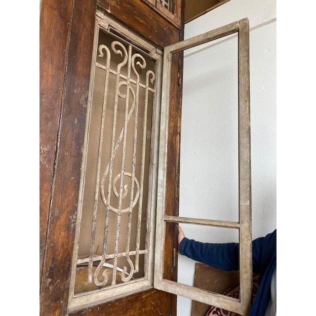 Antique French Painted Double Entry Doors With Transom Wood and Wrought Iron For Sale - Image 11 of 18