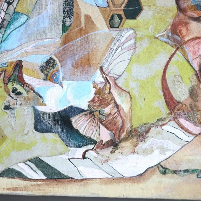 Mid Century Modern Abstract Impressionist Multimédia Painting on Canvas C1968 For Sale - Image 6 of 13