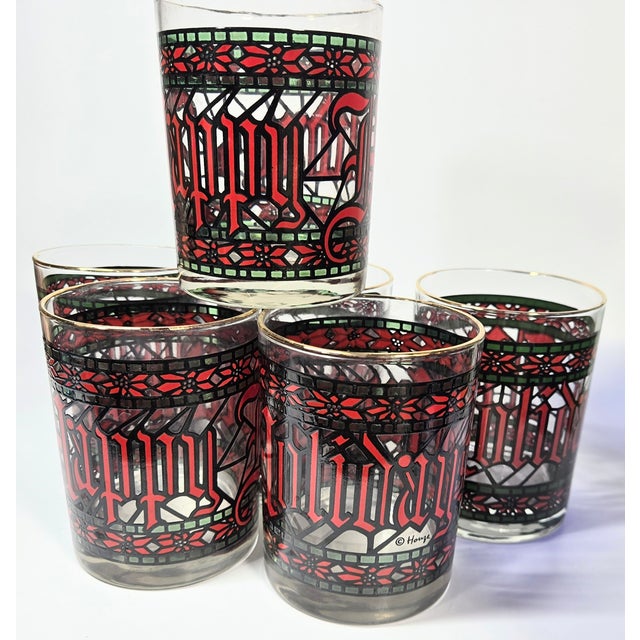 Late 20th Century Vintage Houze Happy Holidays Double Old Fashioned Glasses- Set of Six For Sale - Image 5 of 13