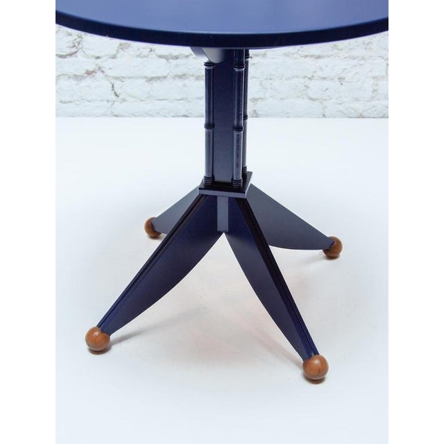 Postmodern Navy Blue Lacquered Wood Pedestal Side Table, 1980s For Sale - Image 4 of 14